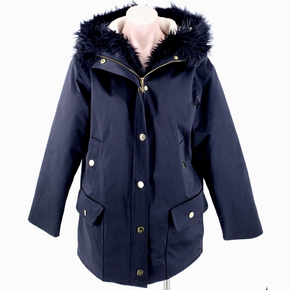 Kate Spade Black Sherpa Lined Faux Fur Coat - Picture 1 of 11
